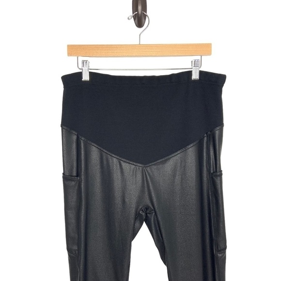 Tagoo Womens Faux Leather Maternity Leggings XXL Black Over The Belly Pregnancy - Picture 4 of 11